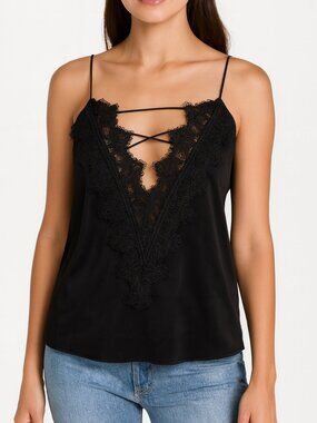 Haute Rogue Black Lace Camisole Deep V-Neck  Size Small